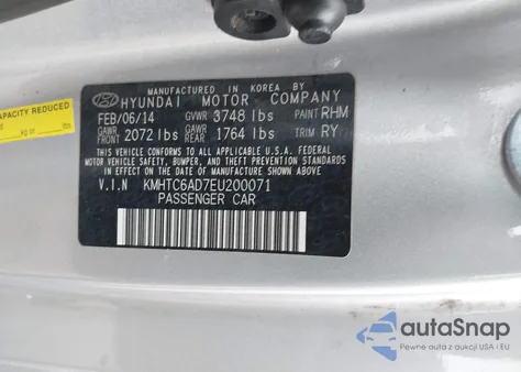 2014 Hyundai Veloster Base W/Black from USA, damaged, VIN KMHTC6AD7EU200071